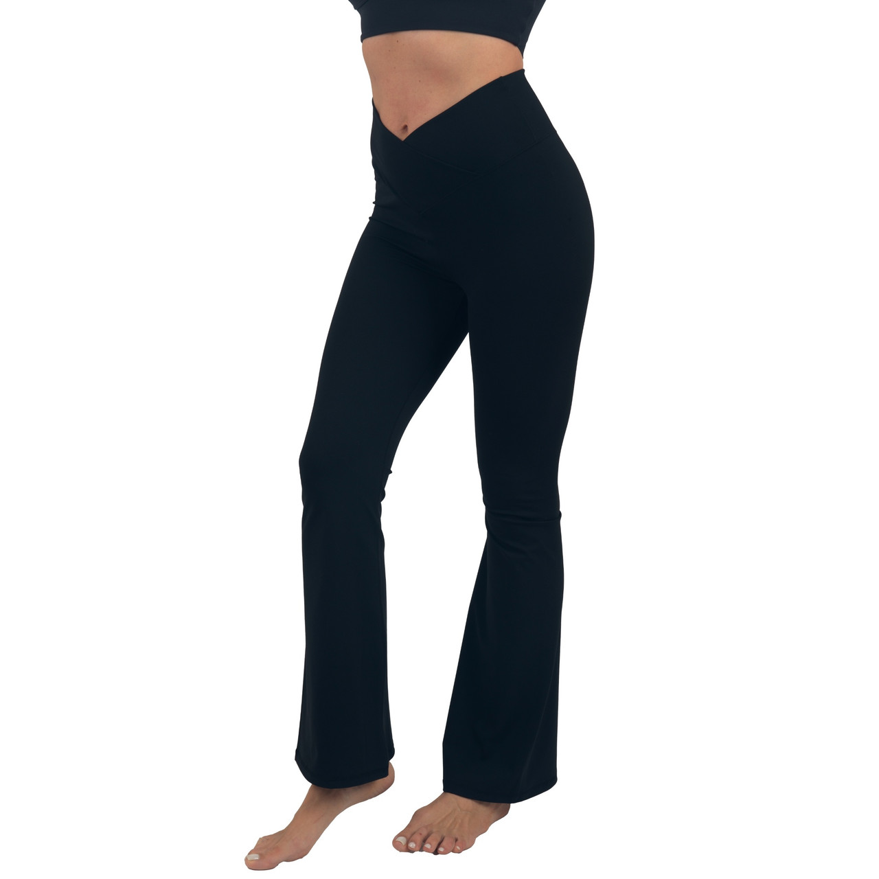 Alpine Swiss Leila Womens Flare Leggings High Waisted Crossover V